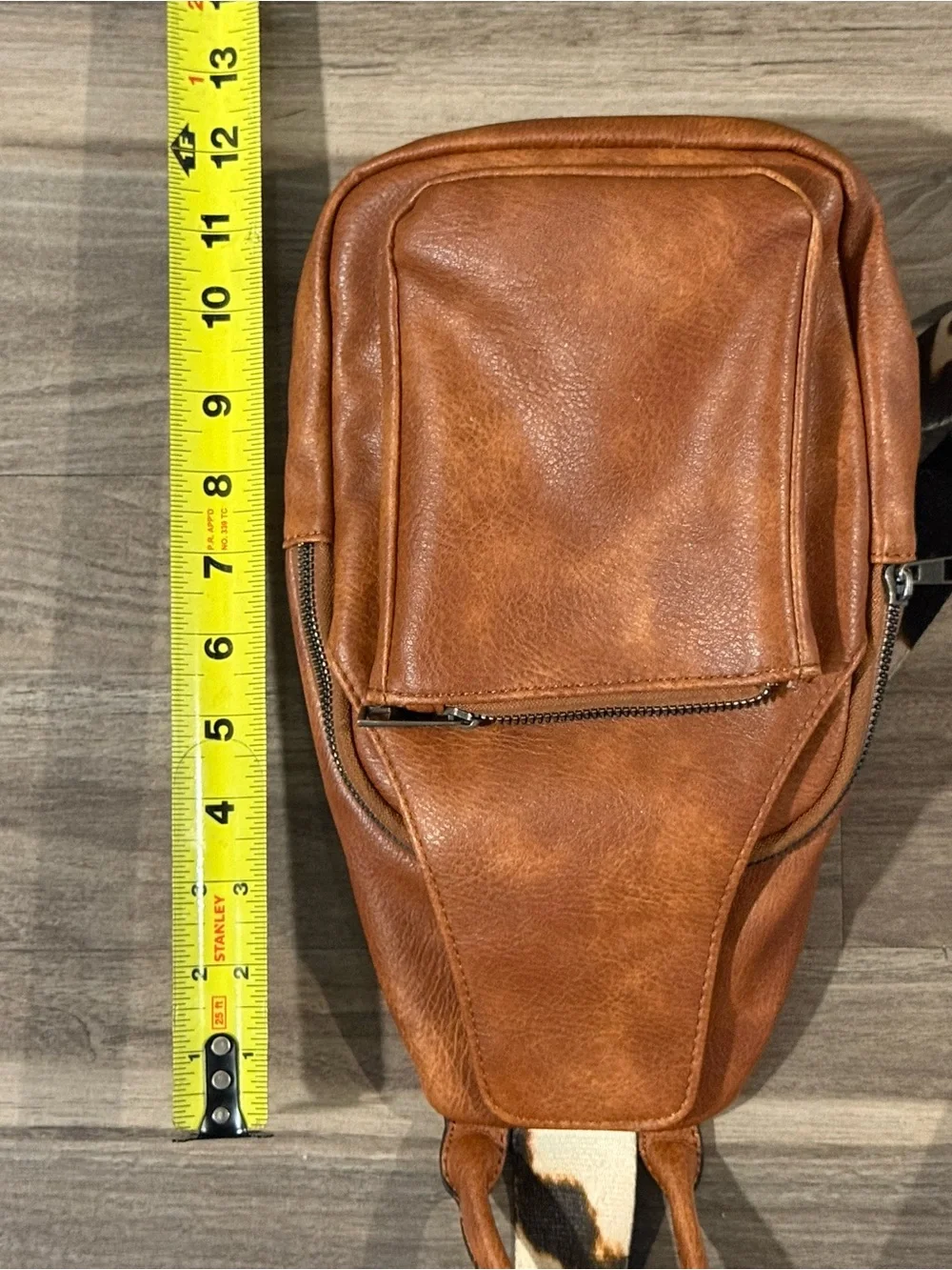 Brown Faux Leather Sling‎ Backpack Crossbody Bag Leopard Strap Convertible Purse